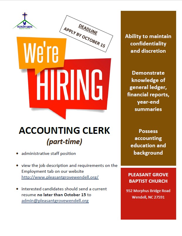 Job Opening: PGBC Vacancy - Accounting Clerk