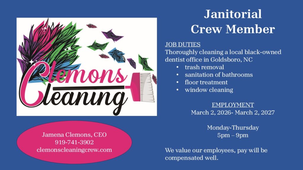 Clemons Cleaning, Job Opening, Janitorial Crew Member